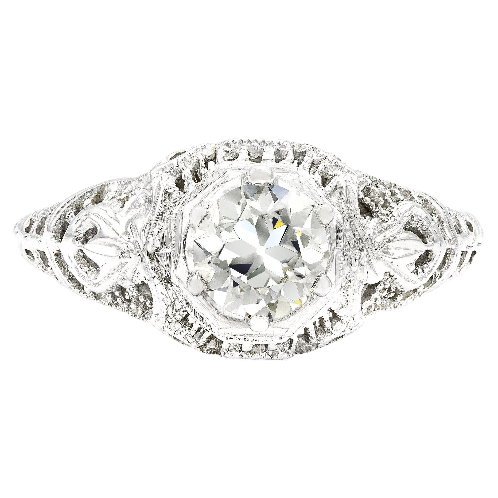 Edwardian GIA Certified 0.54 Ct. Filigree Solitaire Engagement Ring J VS2 For Sale