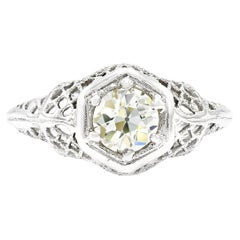 Antique Edwardian GIA Certified 0.76 Ct. Diamond Engagement Ring O-P VS1, 14k White Gold