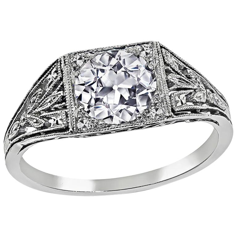 Edwardian GIA Certified 1.02 Carat Diamond Engagement Ring