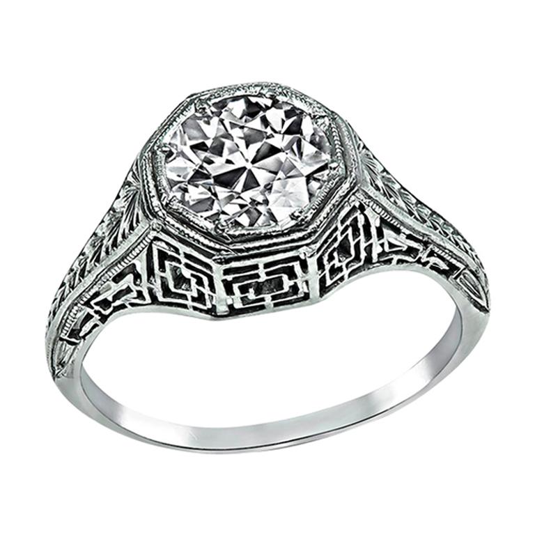Edwardian GIA Certified 1.20ct Diamond Engagement Ring For Sale