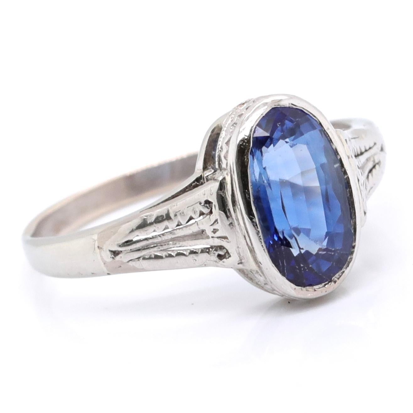 Oval Cut Edwardian GIA Ceylon Sapphire 14 Karat White Gold Ring