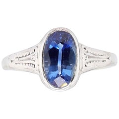 Edwardian GIA Ceylon Sapphire 14 Karat White Gold Ring Antique Edwardian GIA Ceylon Sapphire 14 Karat White Gold Ring