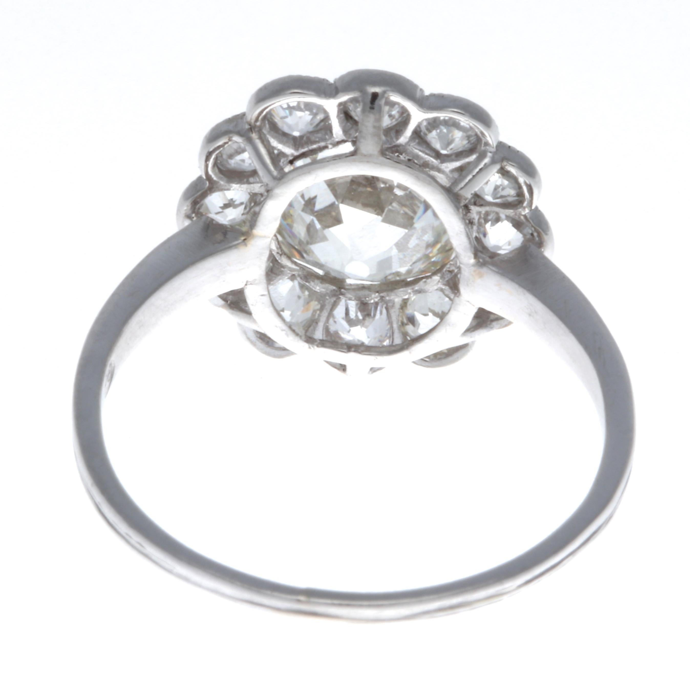 Women's Edwardian GIA Old European Cut 1.73 J SI1 Diamond Platinum Engagement Ring