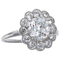 Edwardian GIA Old European Cut 1.73 J SI1 Diamond Platinum Engagement Ring