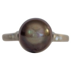 Edwardian GIA Pinkish Gray Natural Saltwater Pearl Platinum Solitaire Ring