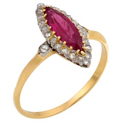 Anello GIA di epoca edoardiana con rubino e diamante in oro giallo 18 ct.