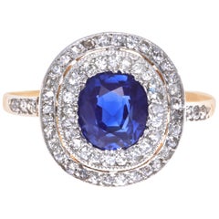 Edwardian GIA Sapphire Diamond 14 Karat Gold Ring