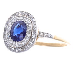 Edwardian GIA Sapphire Diamond 14 Karat Gold Ring