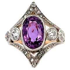 Antique Edwardian GIA Sri Lanka Purple Pink Sapphire Diamond 14k Rose Gold Dinner Ring