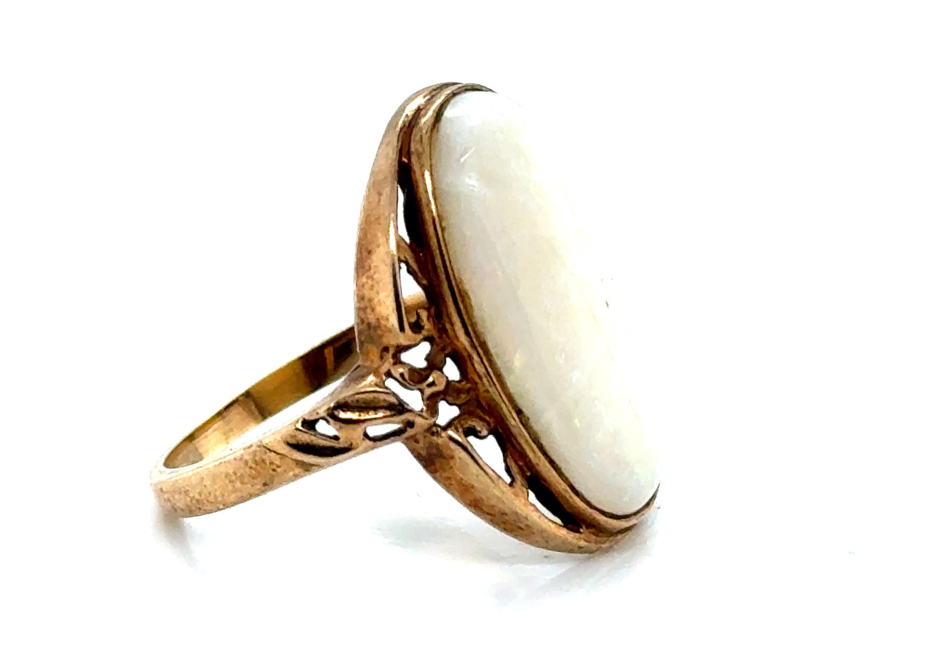 Cabochon Edwardian Giant Opal Ring Vintage Antique 14K Yellow Gold Original 1900' For Sale
