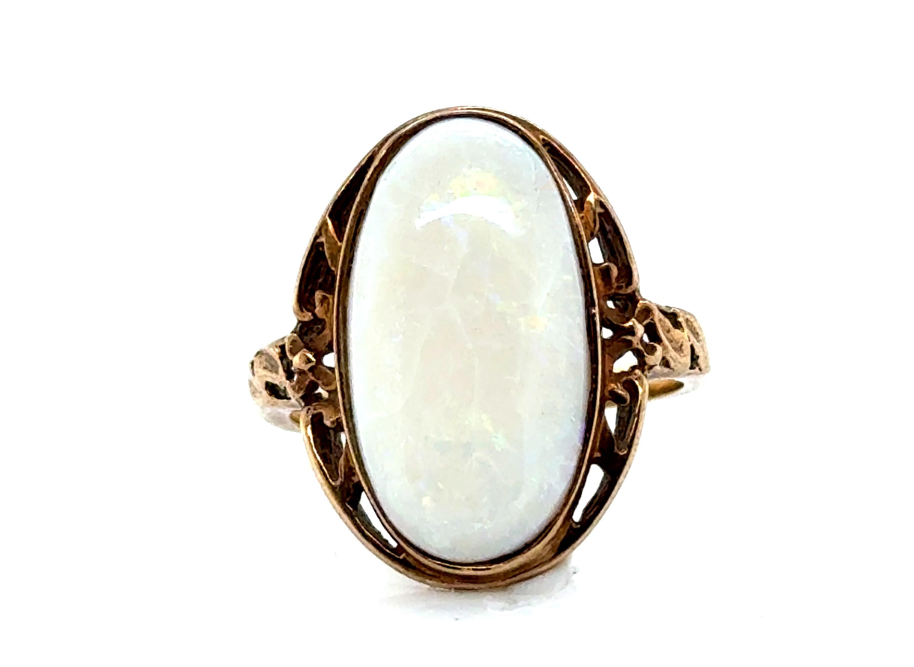Edwardian Giant Opal Ring Vintage Antique 14K Yellow Gold Original 1900' For Sale