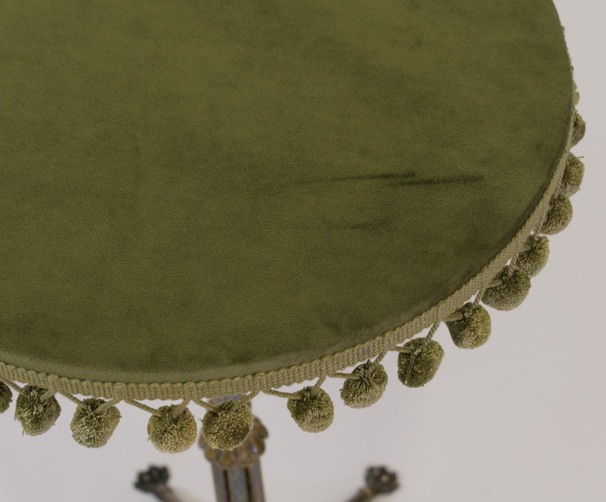 Edwardian Gilt Brass Gypsy Style Side Table With Olive Green Velvet Tassled Top 7