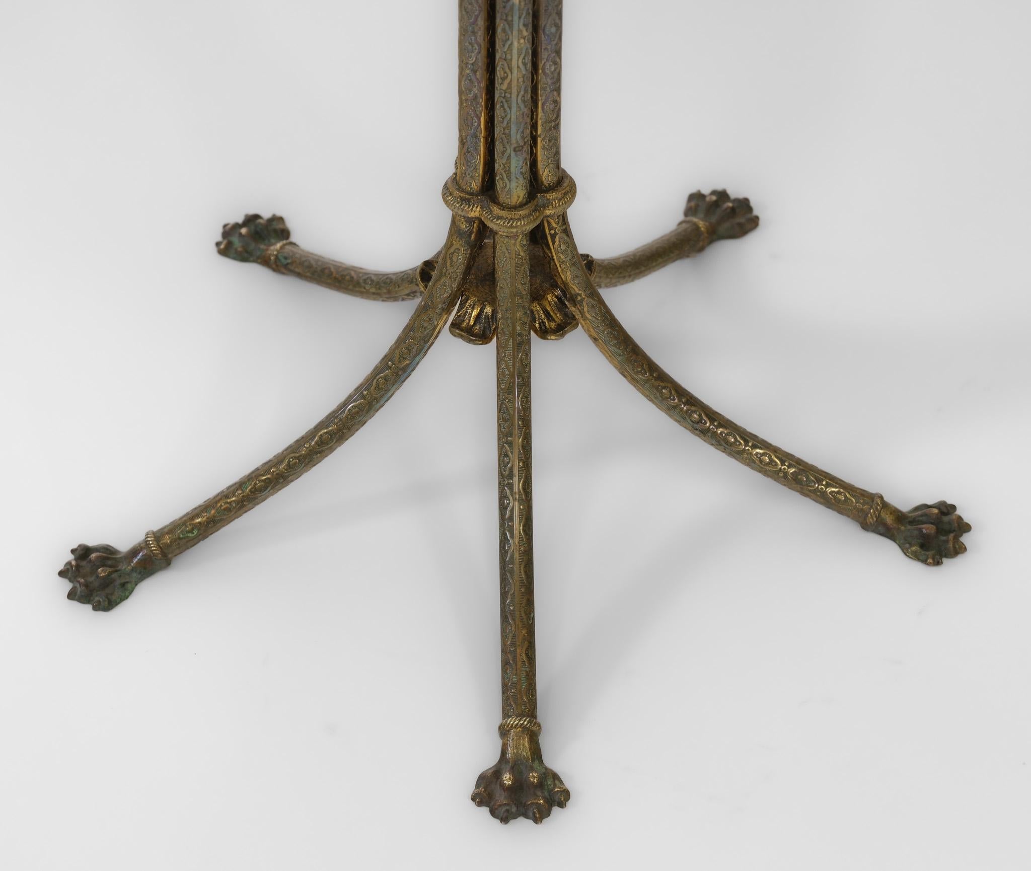 British Edwardian Gilt Brass Gypsy Style Side Table With Olive Green Velvet Tassled Top