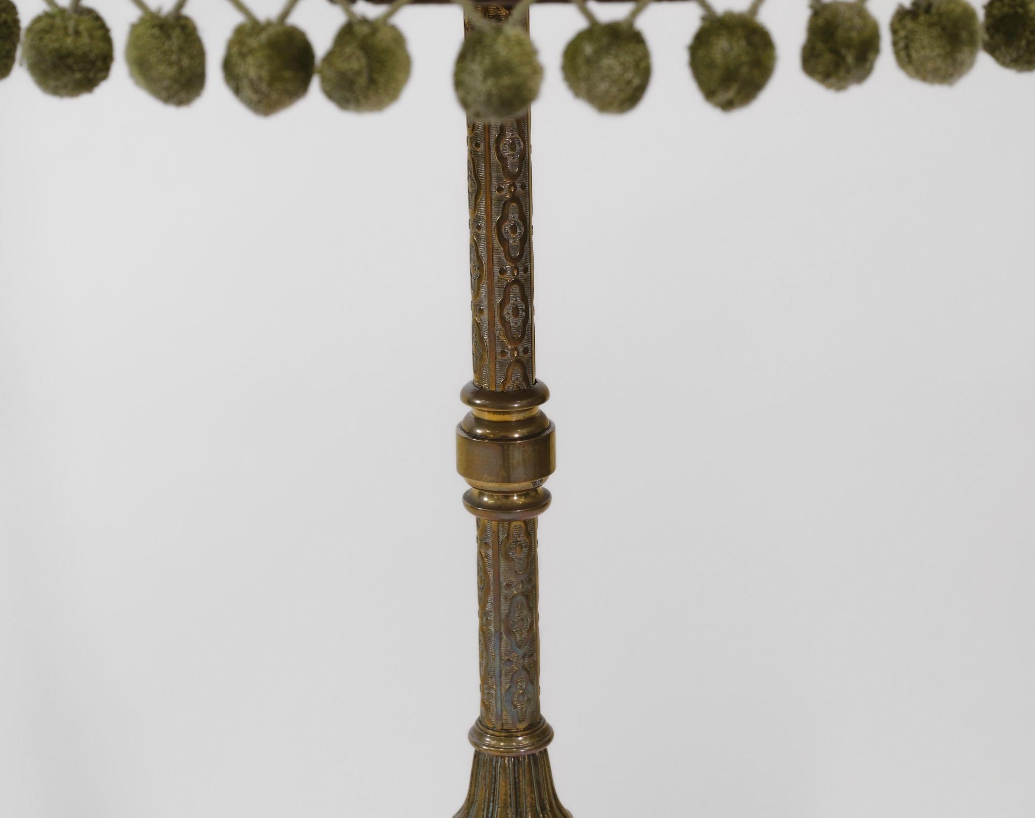 Edwardian Gilt Brass Gypsy Style Side Table With Olive Green Velvet Tassled Top In Good Condition In Norwich, GB