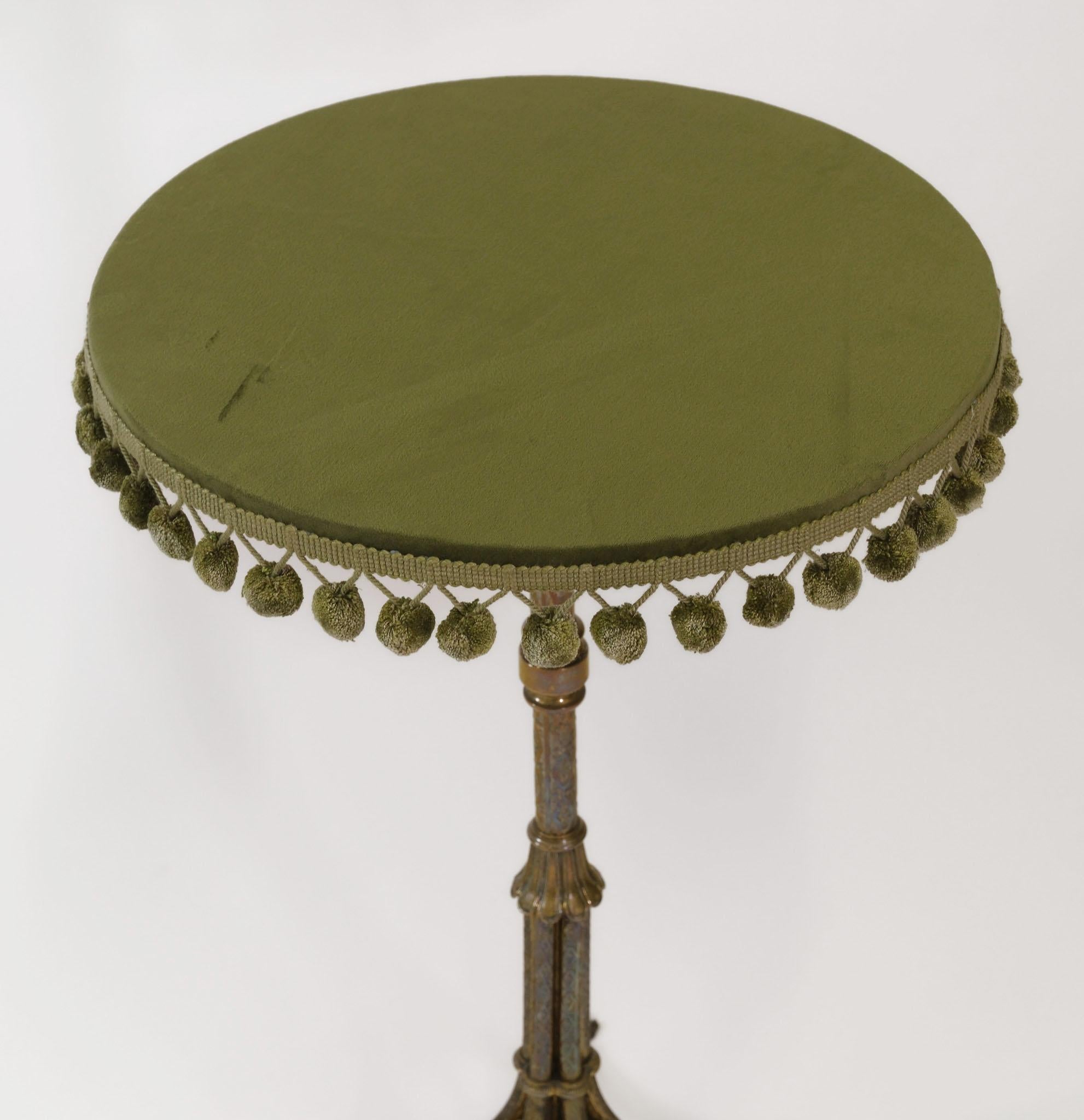 Edwardian Gilt Brass Gypsy Style Side Table With Olive Green Velvet Tassled Top 1