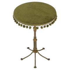 Edwardian Gilt Brass Gypsy Style Side Table With Olive Green Velvet Tassled Top