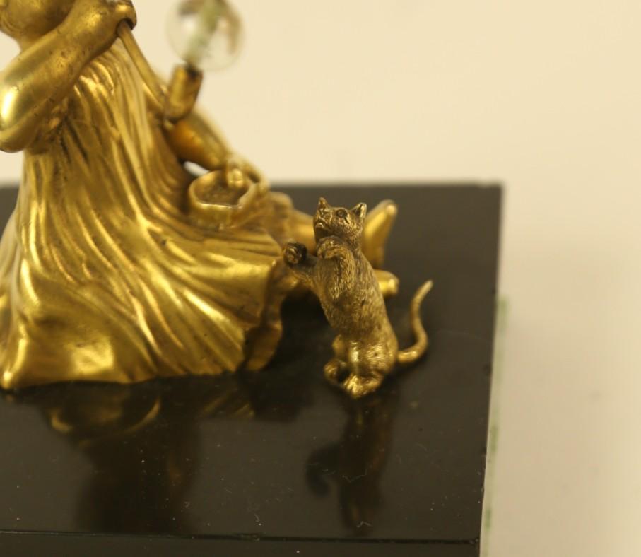 Edwardian Gilt Bronze Figure of a Girl & cat For Sale 2