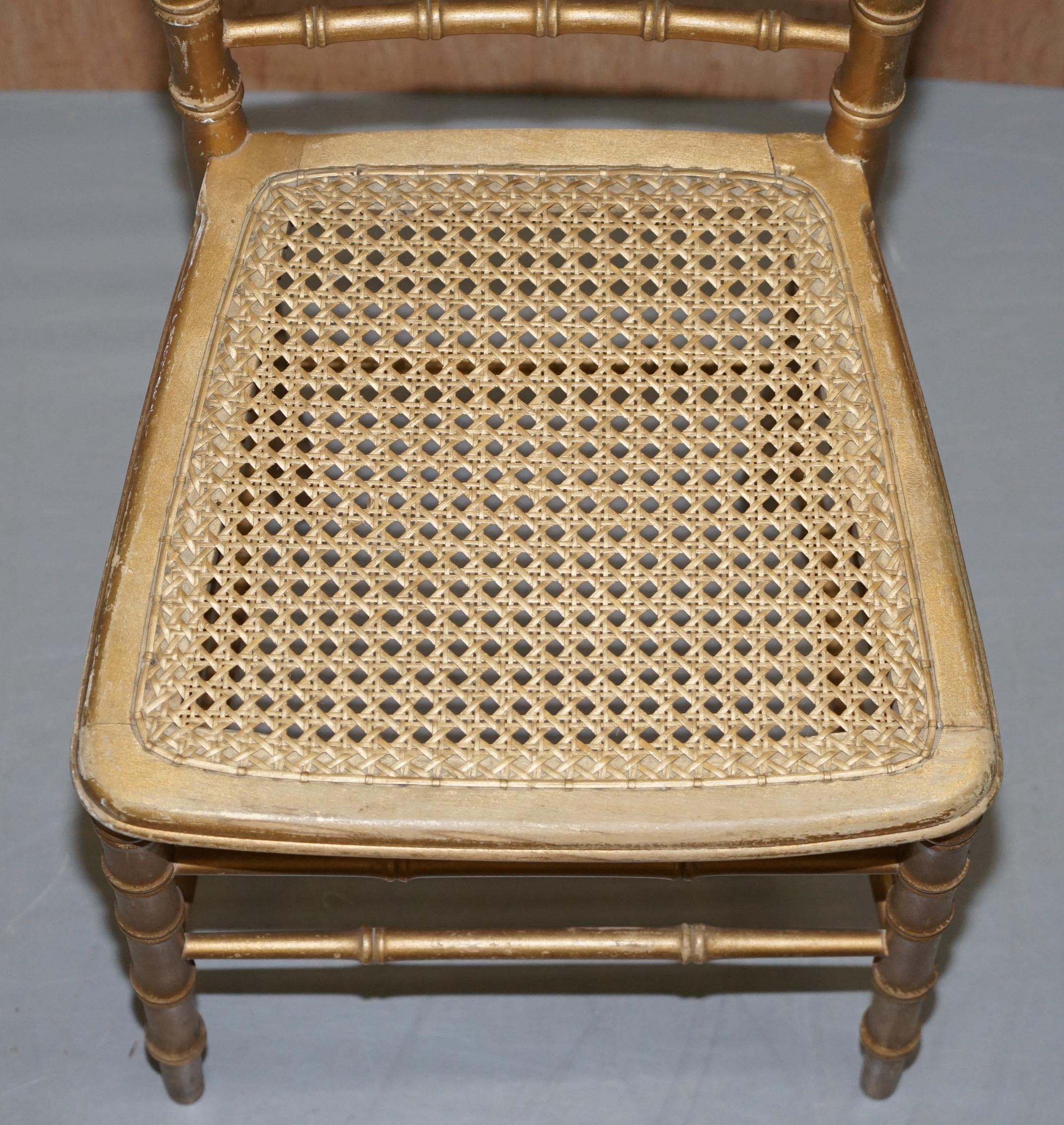 Hand-Crafted Edwardian Giltwood Famboo Regency Style Berger Chair with Newly Gold Giilt Frame For Sale