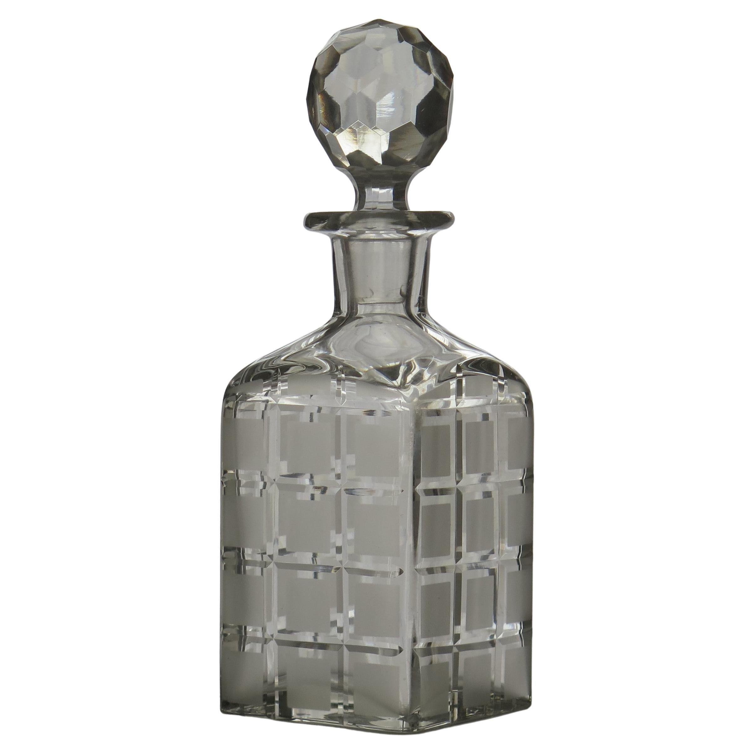 Edwardian Glass Decanter Square Cut and Etched, circa 1900