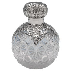 Edwardian Glass & Overlaid Sterling Silver Scent Bottle, Birmingham 1902