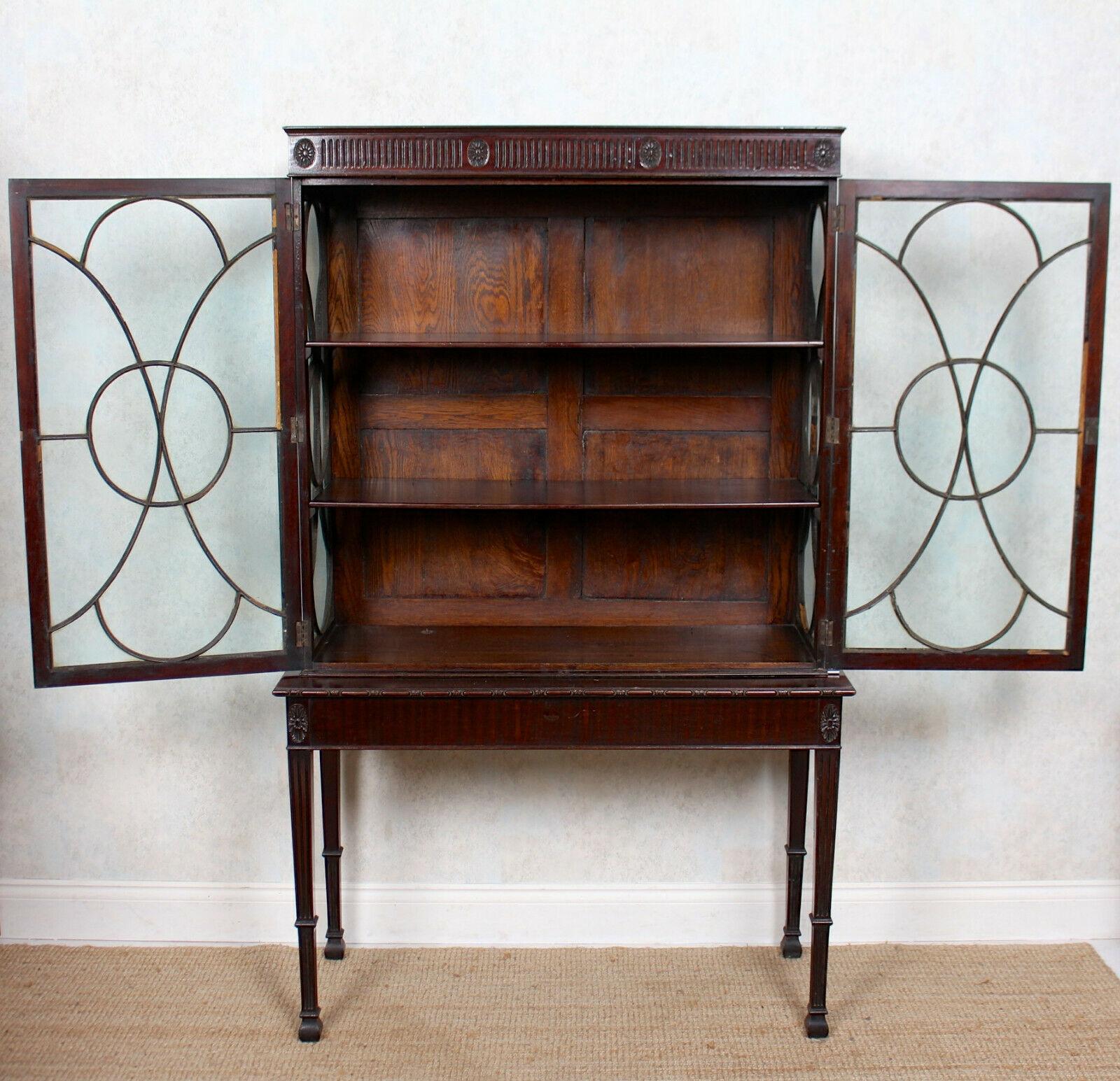 English Edwardian Glazed Bookcase Cabinet on Stand Astragal Mahogany Library
