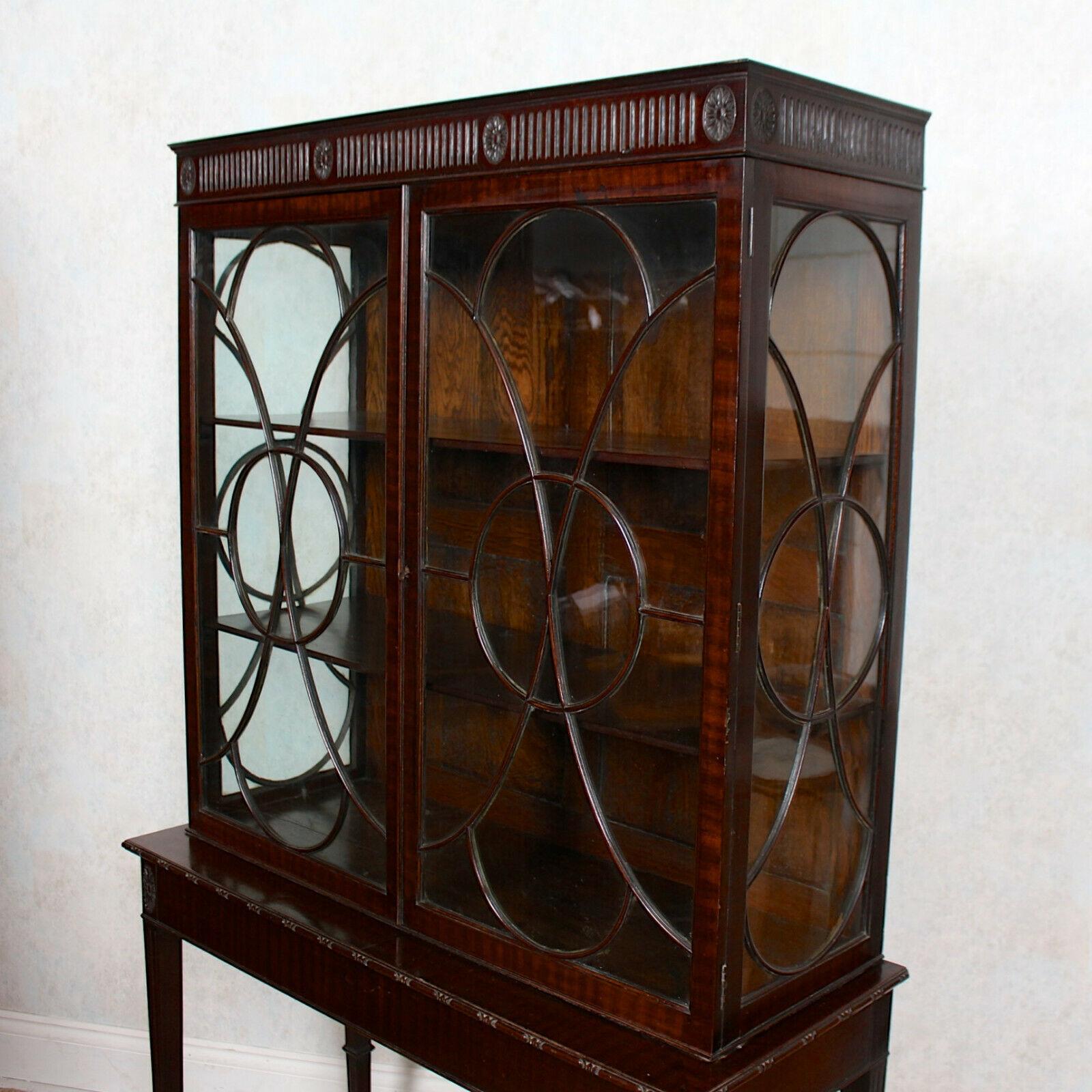 Edwardian Glazed Bookcase Cabinet on Stand Astragal Mahogany Library 2
