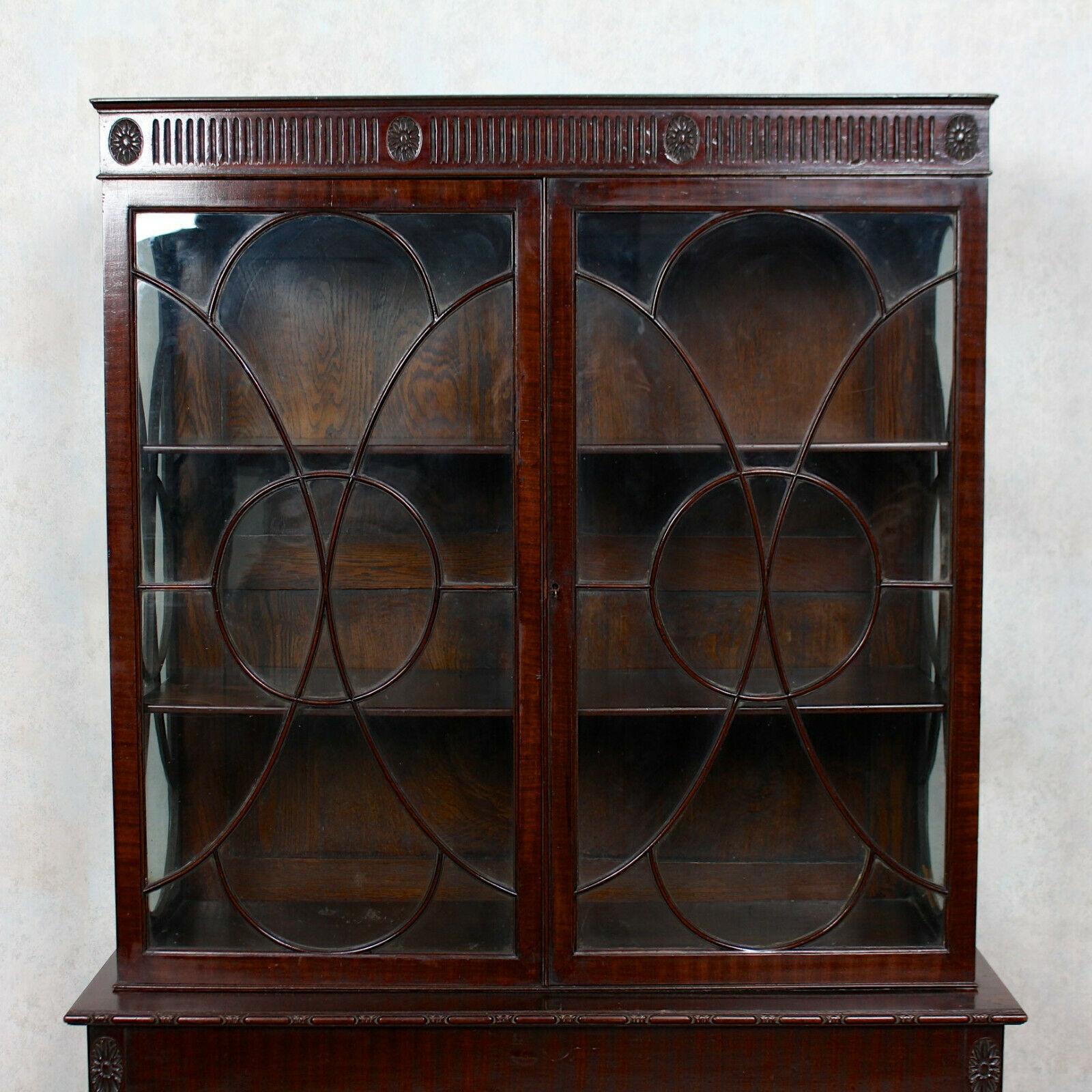 Edwardian Glazed Bookcase Cabinet on Stand Astragal Mahogany Library 4