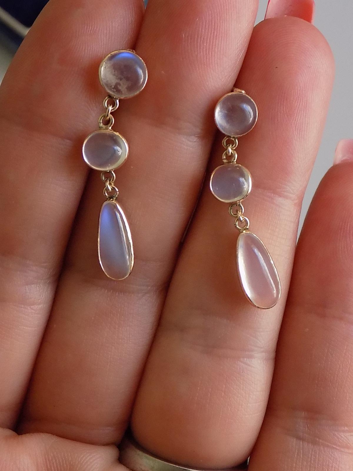 Edwardian Gold and Moonstone Drop Earrings 1