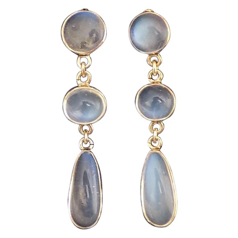 Edwardian Gold and Moonstone Drop Earrings