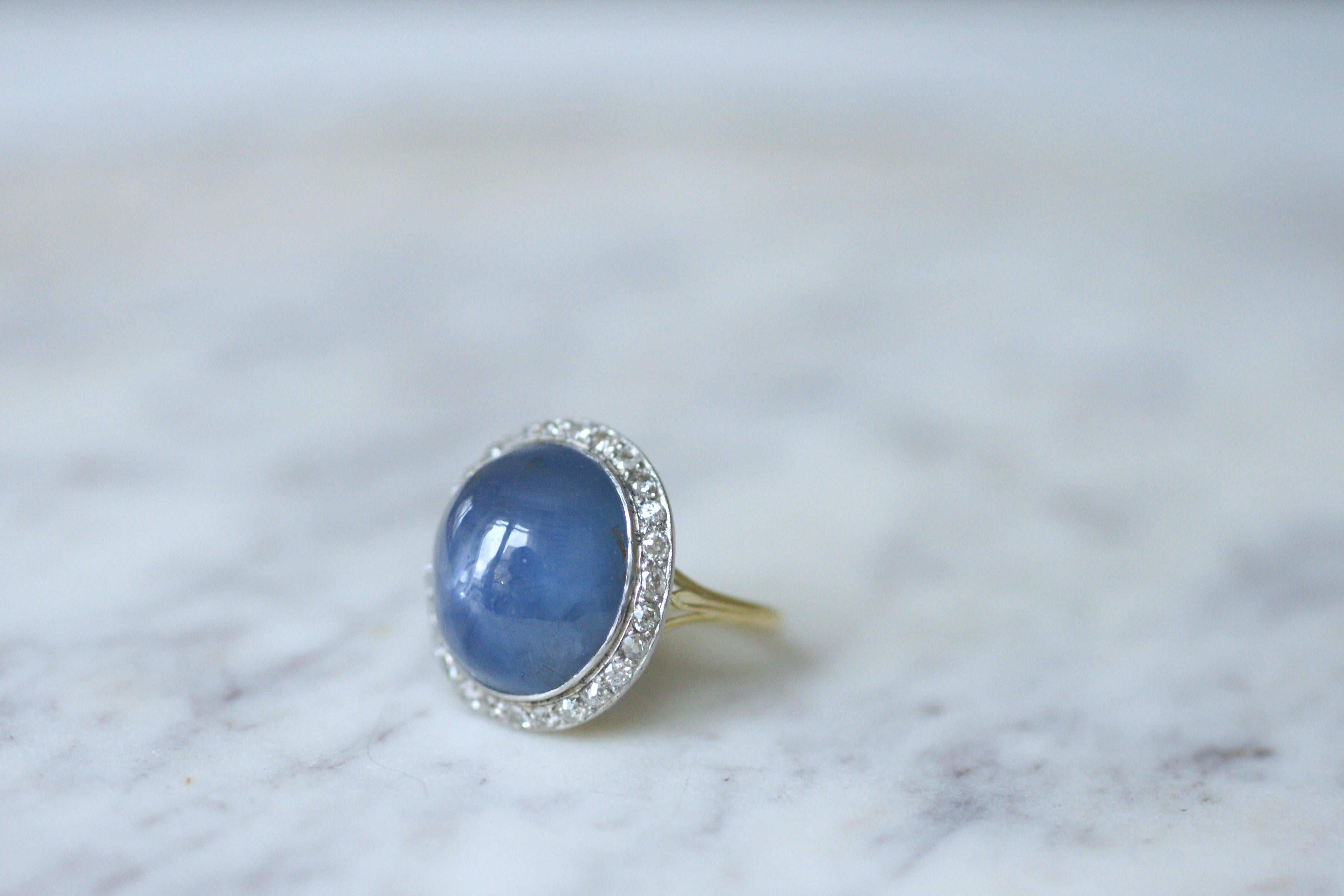 Edwardian Gold and Platinum Cluster Ring with 35cts Ceylan Star Sapphire Caboch 7