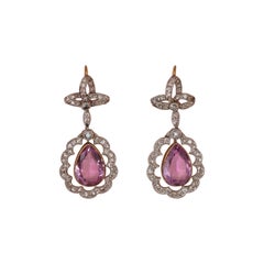 Antique Edwardian Gold Diamond and Pink Topaz Earrings