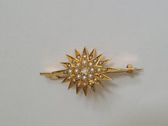 Edwardian Gold Diamond Natural Pearl Starburst Brooch