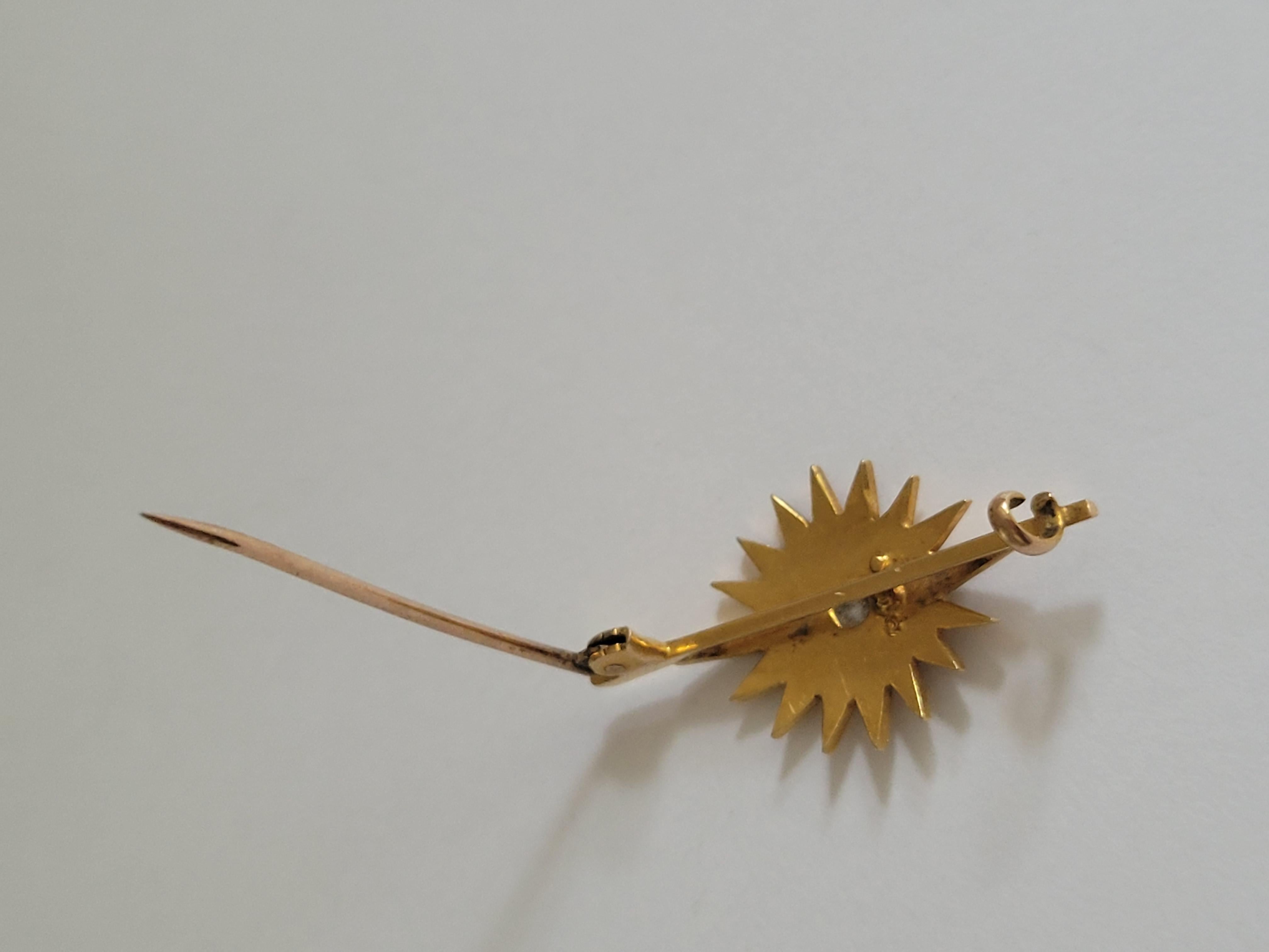Starburst-Brosche aus edwardianischem Gold mit Diamanten und natürlichen Perlen im Zustand „Gut“ im Angebot in Boston, Lincolnshire