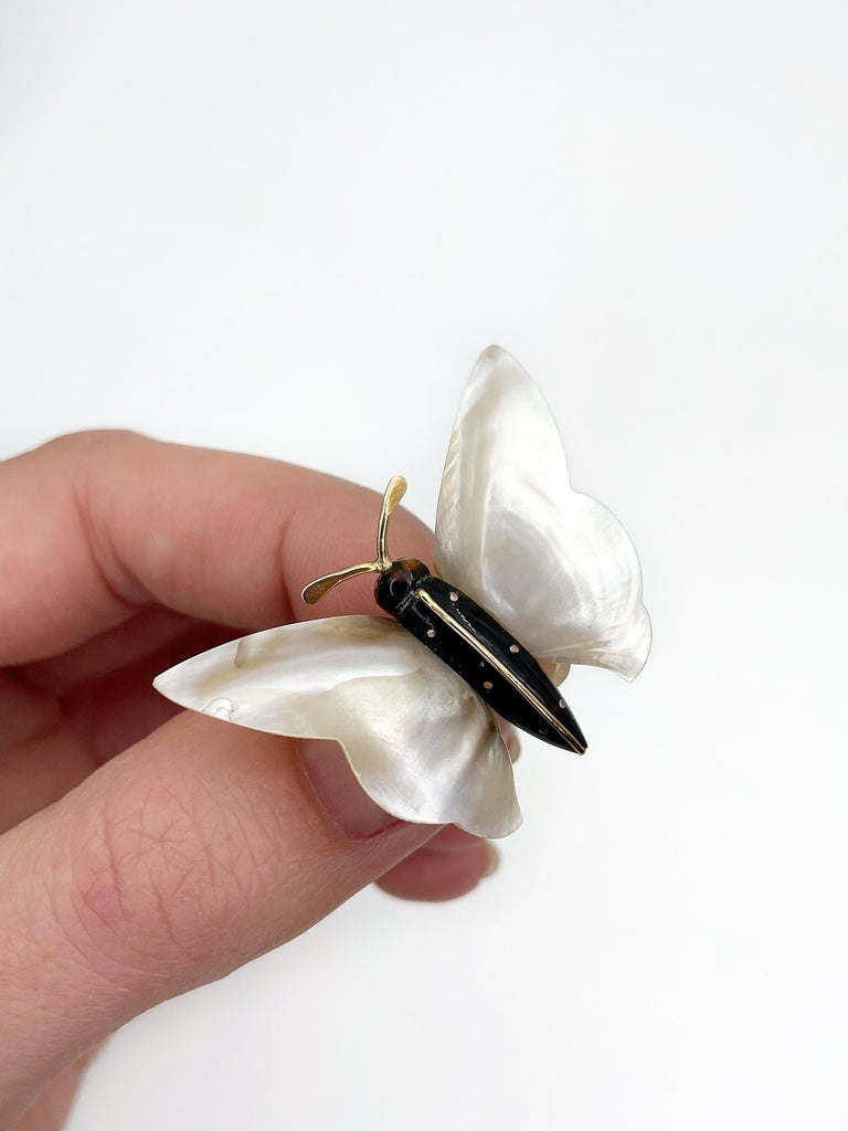 Edwardian Gold Mother Of Pearl Resin Butterfly Small Pin Brooch For ...