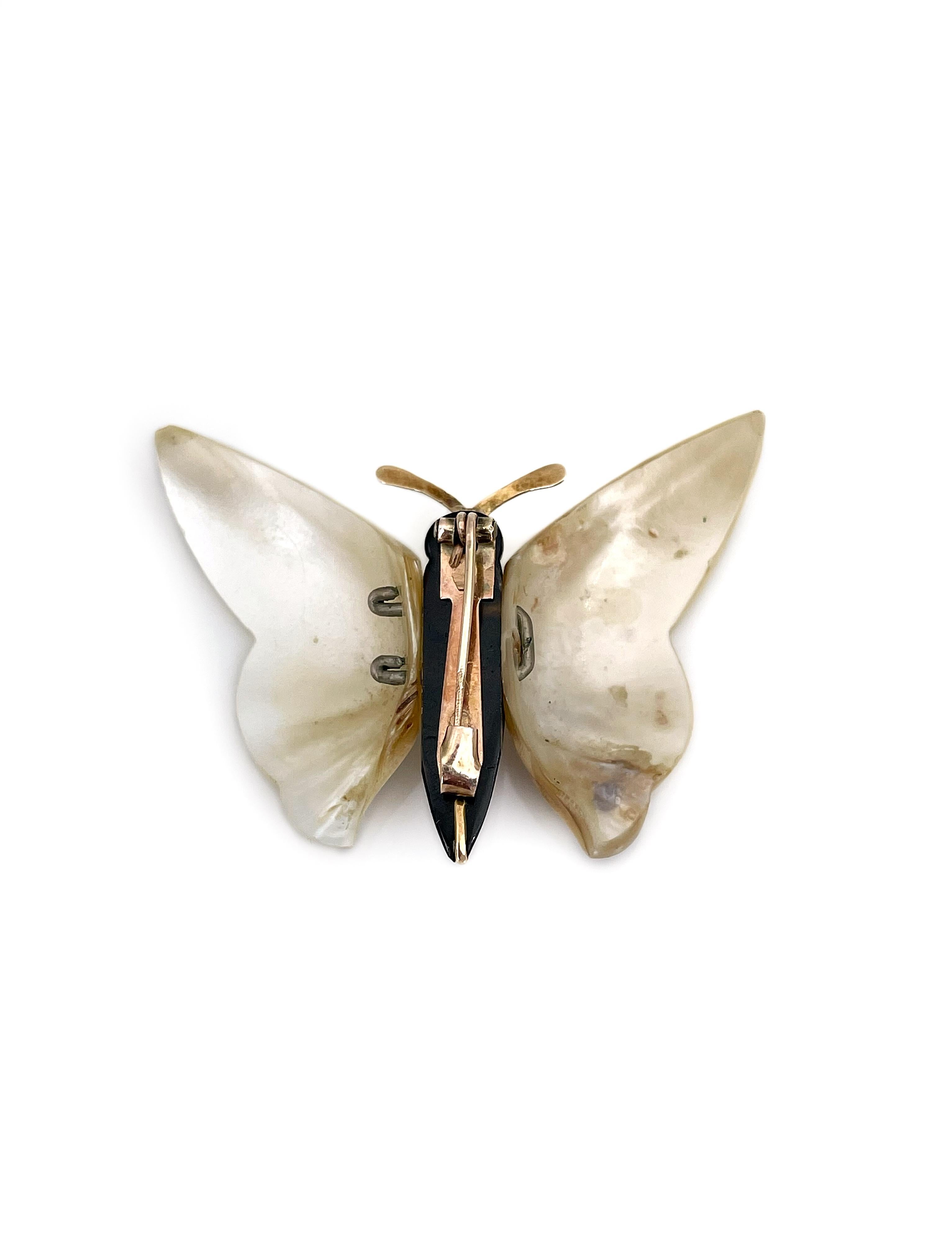 Women's Edwardian Gold Mother Of Pearl Resin Butterfly Small Pin Brooch