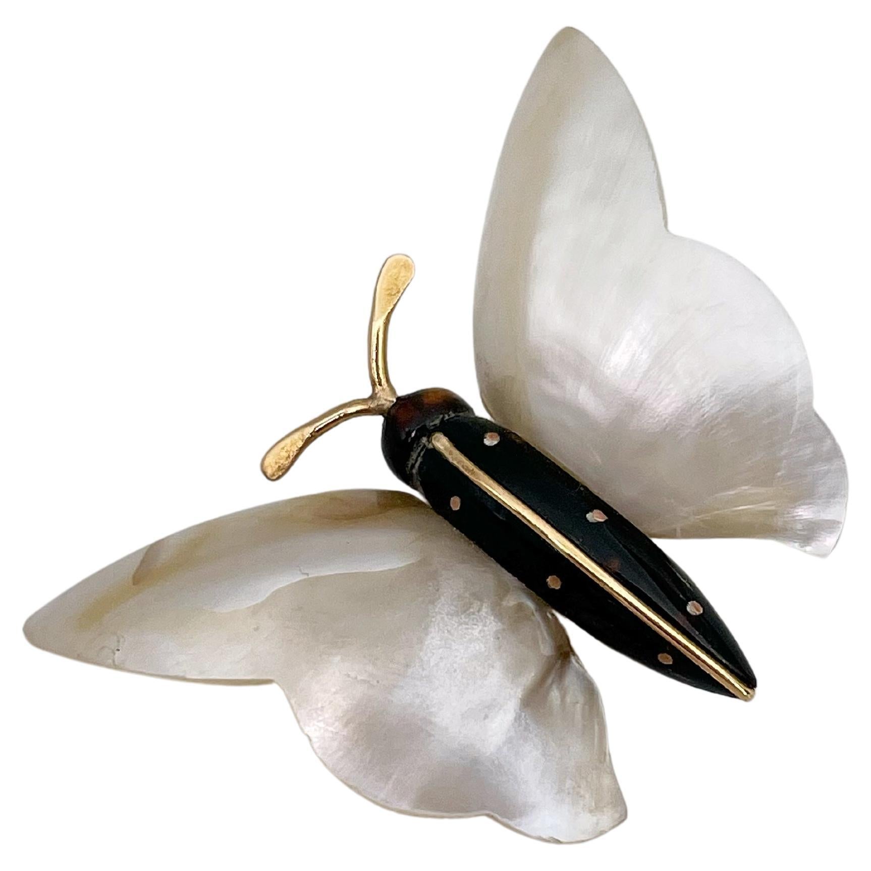 Edwardian Gold Mother Of Pearl Resin Butterfly Small Pin Brooch