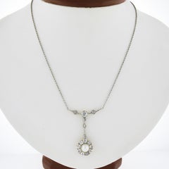 Edwardian Gold & Platinum 2ctw Old Mine Diamonds & Pearl Dangle Pendant Necklace