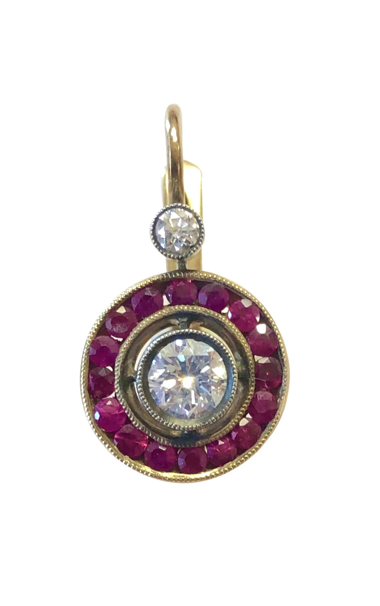 Edwardian Gold Silver Ruby and Diamond Earrings In Excellent Condition In Chicago, IL