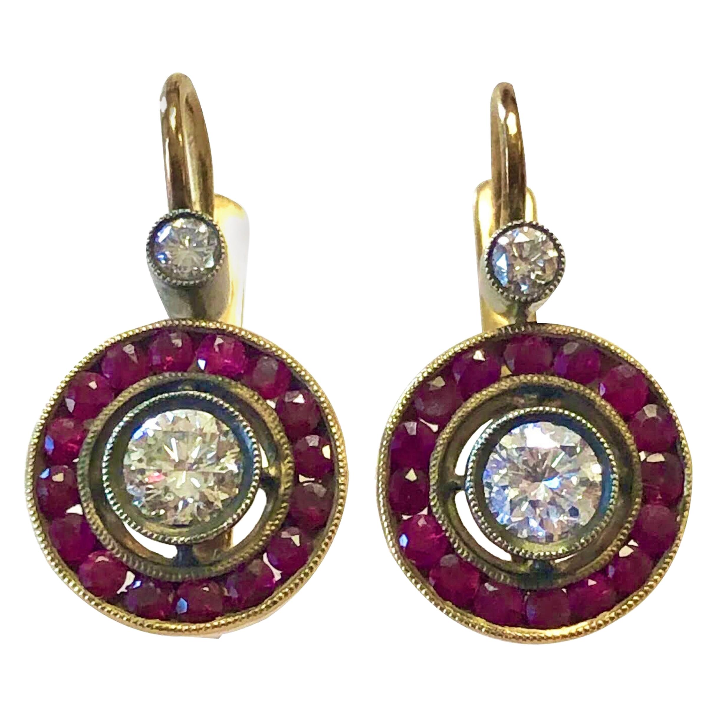 Edwardian Gold Silver Ruby and Diamond Earrings