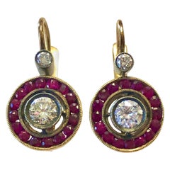 Antique Edwardian Gold Silver Ruby and Diamond Earrings