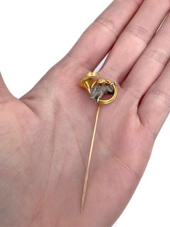 Edwardian Gold Silver Wild Boar Hunting Horn Stick Pin Brooch