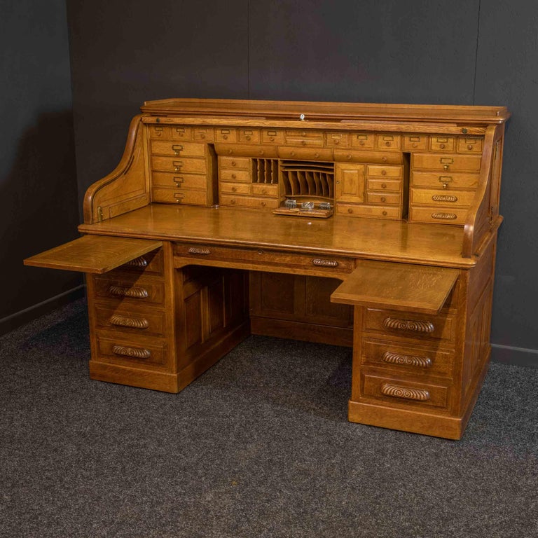 Edwardian Golden Oak Roll Top Desk For Sale at 1stDibs desks for sale