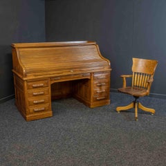 Edwardian Golden Oak Roll Top Desk