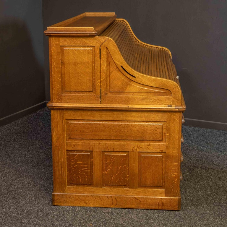 Edwardian Golden Oak Roll Top Desk For Sale at 1stDibs desks for sale