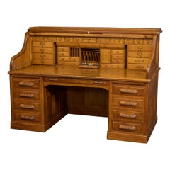 Edwardian Golden Oak Roll Top Desk