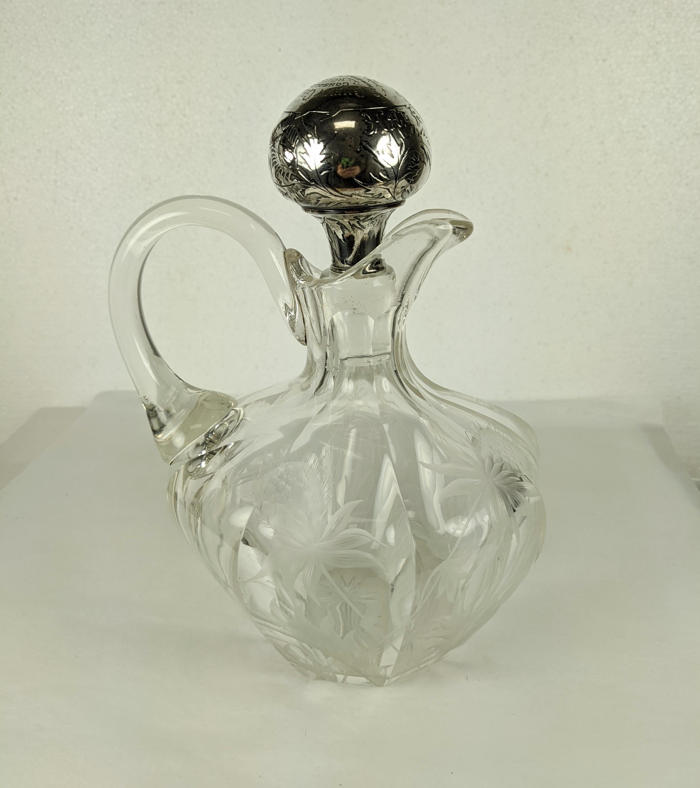 Américain Carafe édouardienne de Gorham en argent sterling et cristal, chardon écossais en vente