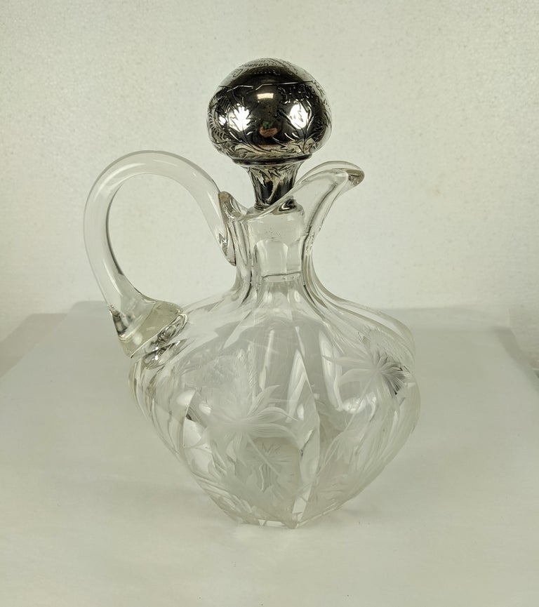 Edwardian Gorham Sterling and Crystal Decanter, Scottish Thistle For