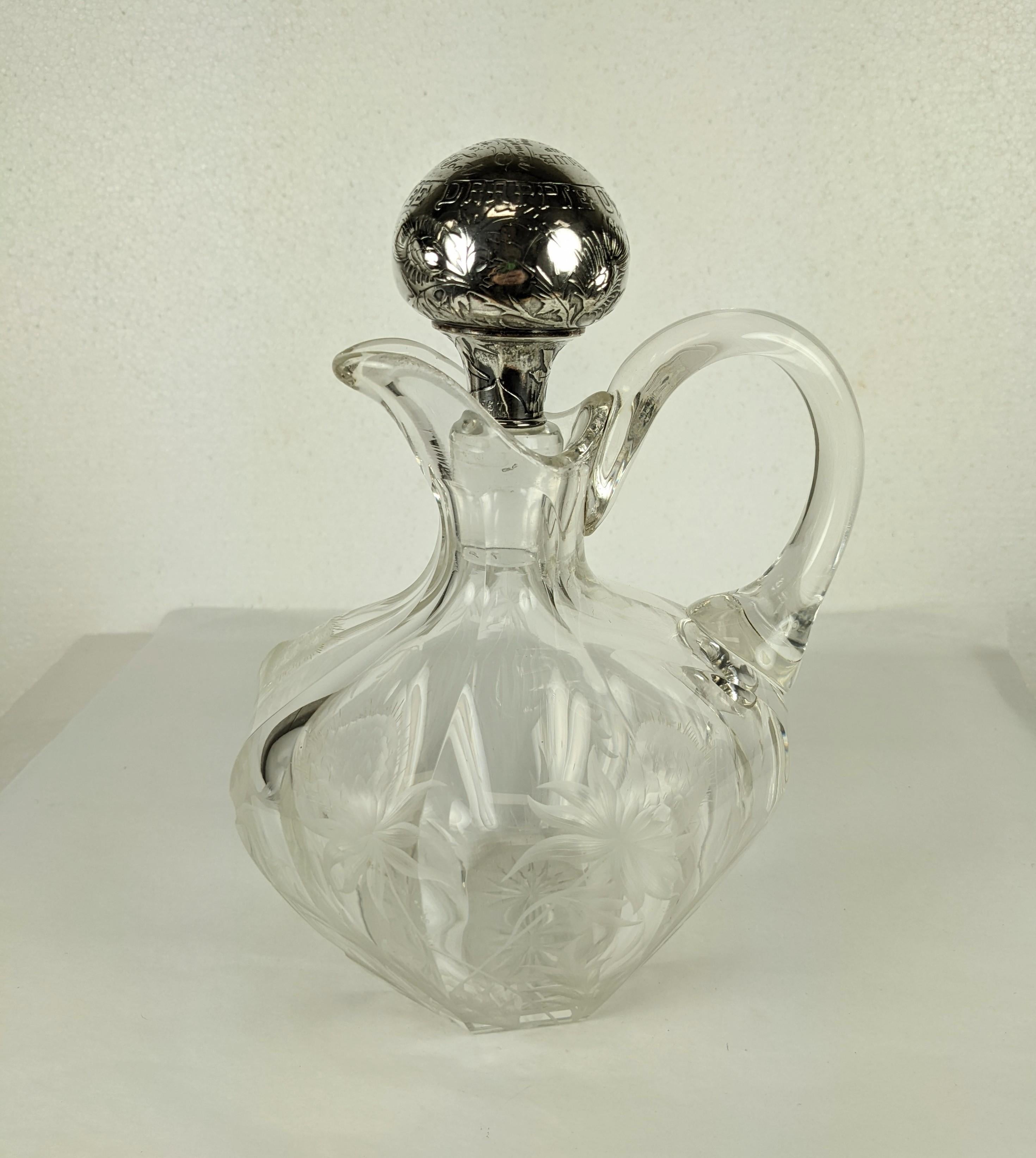 Carafe édouardienne de Gorham en argent sterling et cristal, chardon écossais Bon état - En vente à Riverdale, NY