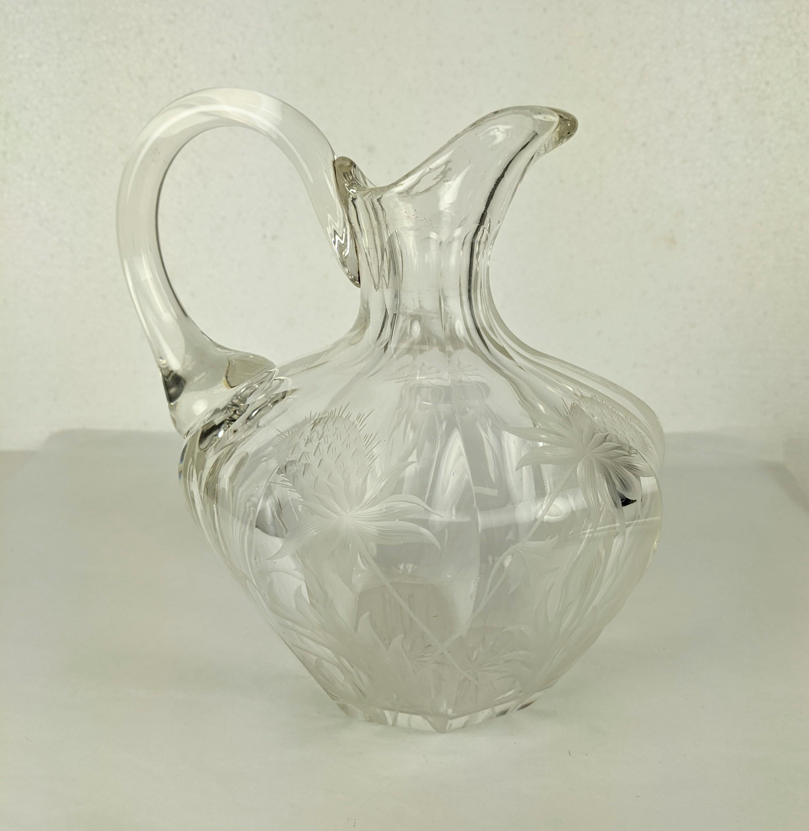 Carafe édouardienne de Gorham en argent sterling et cristal, chardon écossais en vente 1