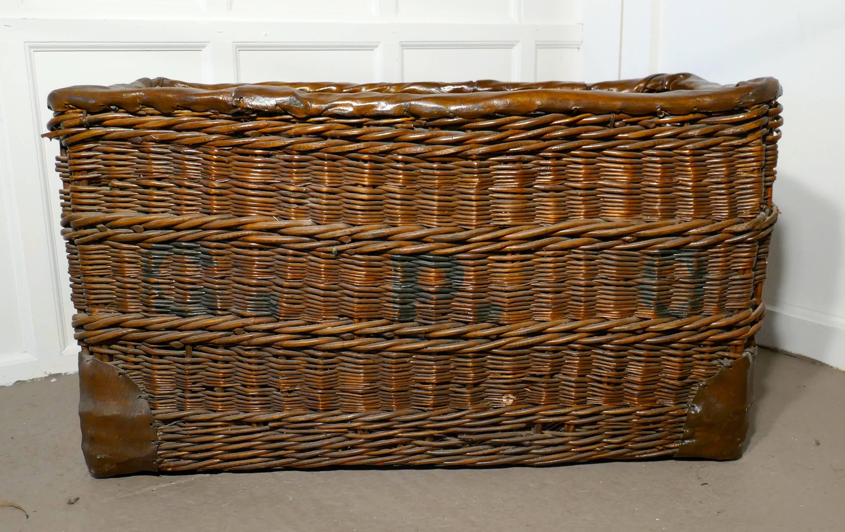 Industrial Edwardian G.P.O. Wicker Post or Mail Basket